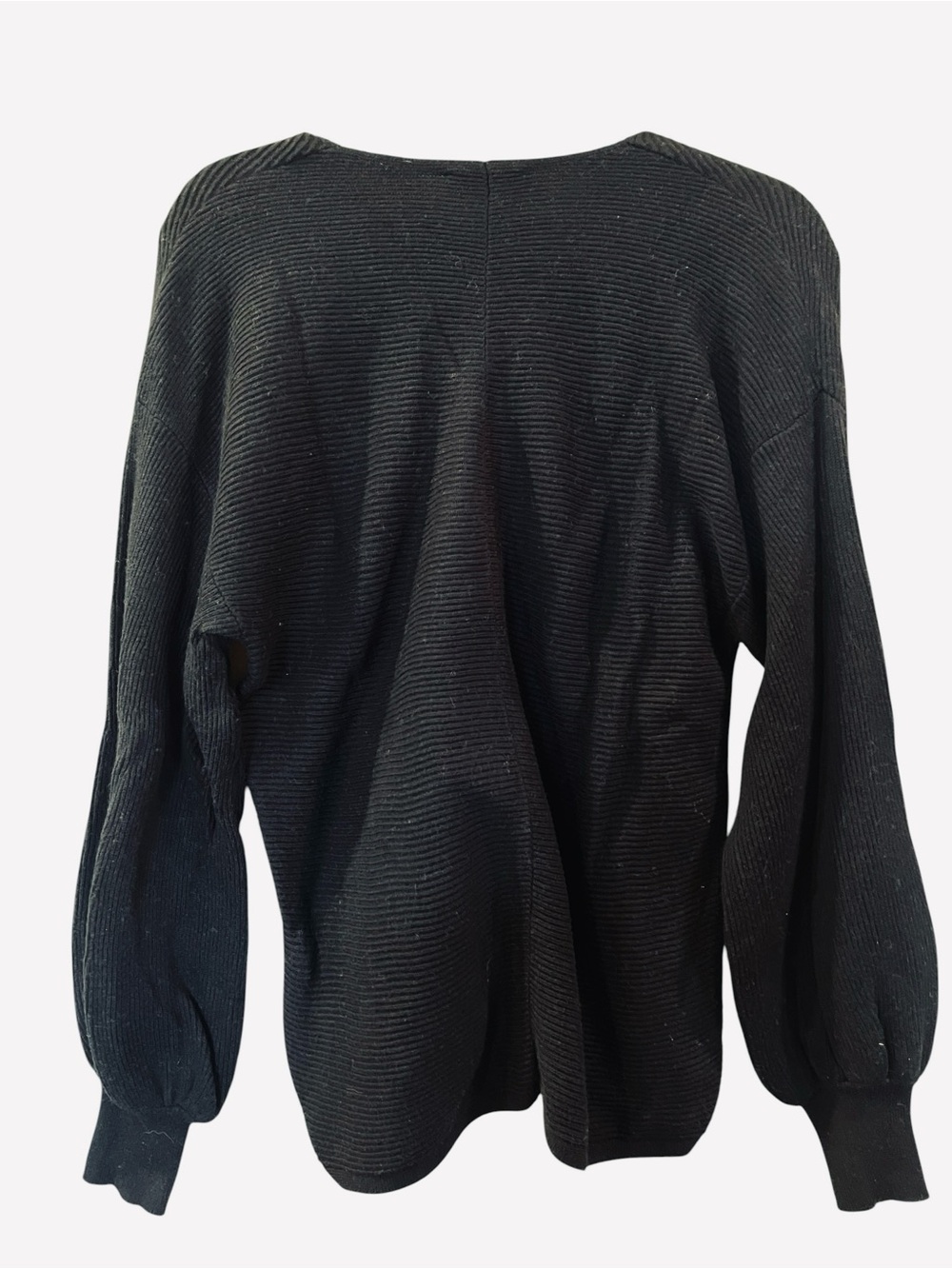 1.State Women’s Pullover Black Knit  Ribbed Sweater Bubble Sleeve V-neck Small - Picture 5 of 5